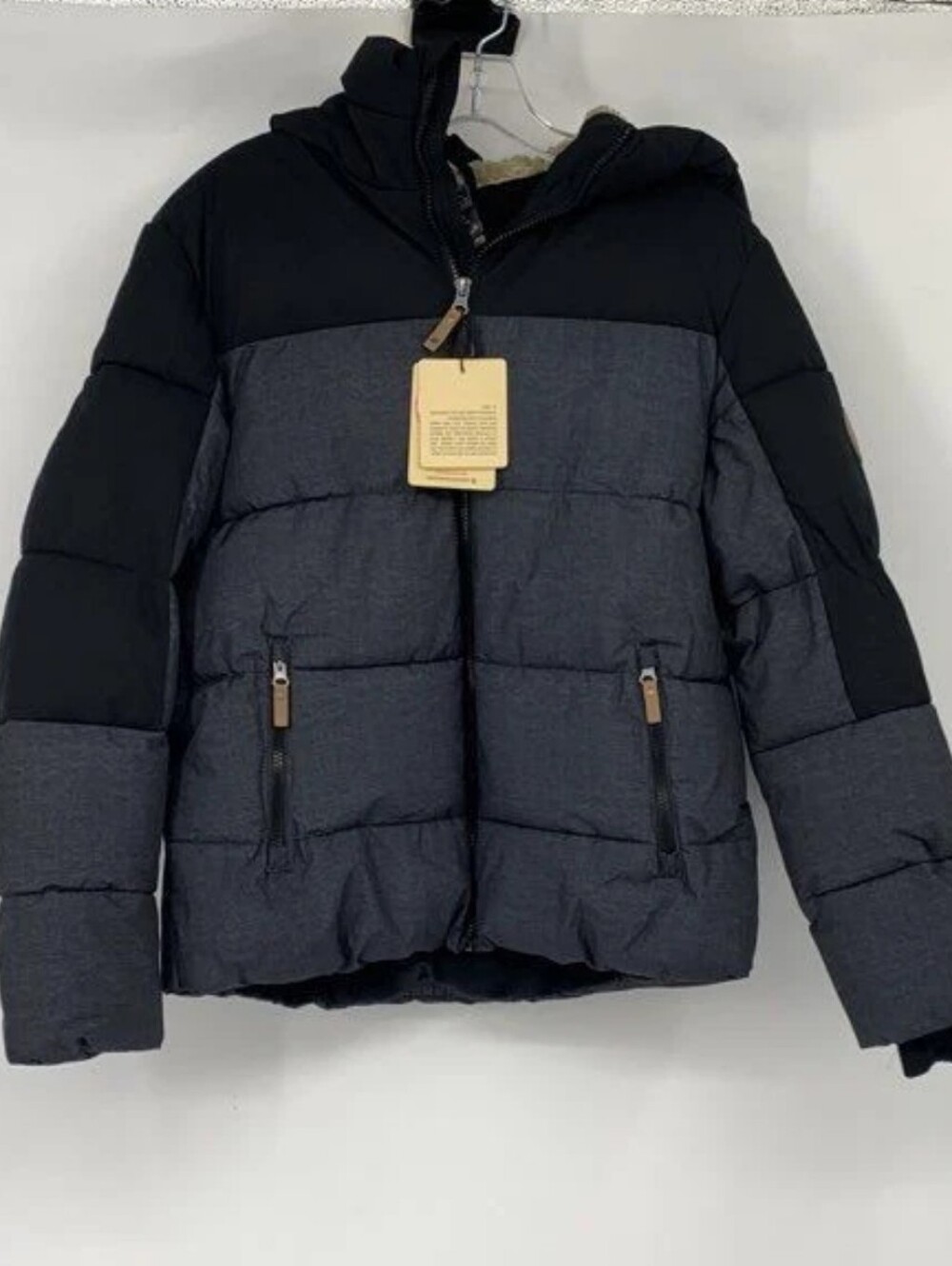 Kids Two-Tone Black & Charcoal Puffer Jacket with Hood